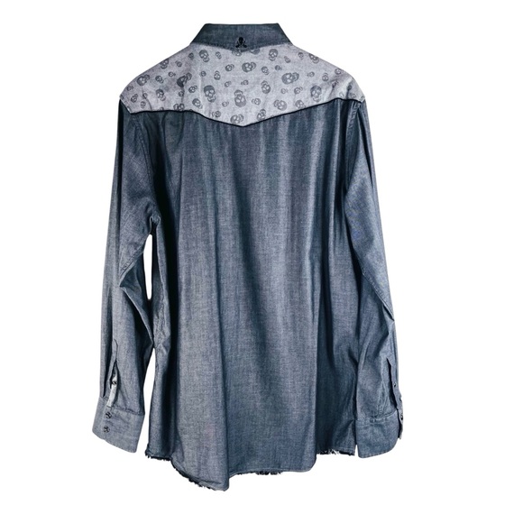 Rock Roll n Soul Men Western-Inspired Skull Long Sleeve Button-Up Shirt Size XL - Picture 2 of 7
